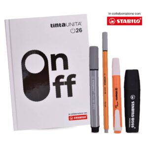 diario scuola tinta unita con accessori stabilo bianco e nero on off 2025-26