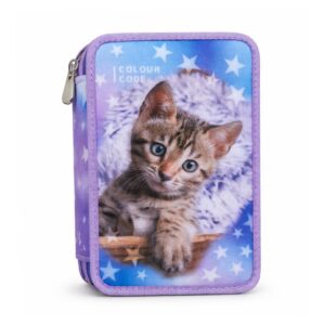 astuccio scuola 3 cerniere completo gattino colour code lilla